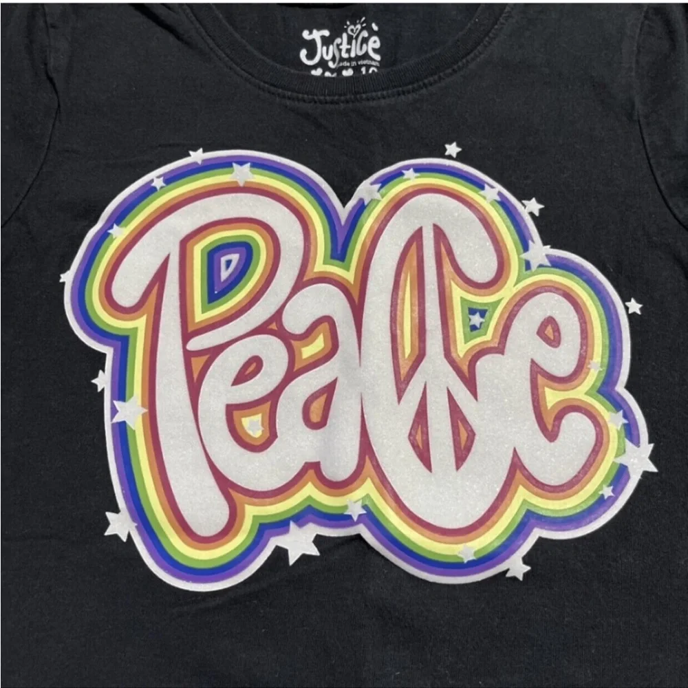 Justice rainbow Peace glitter graphic short sleeve tee 10 years